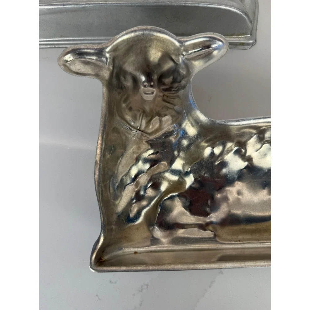 Vintage Lamb Cake Mold 3D Two Piece Cast Aluminum Silver Easter Farmhouse Decor